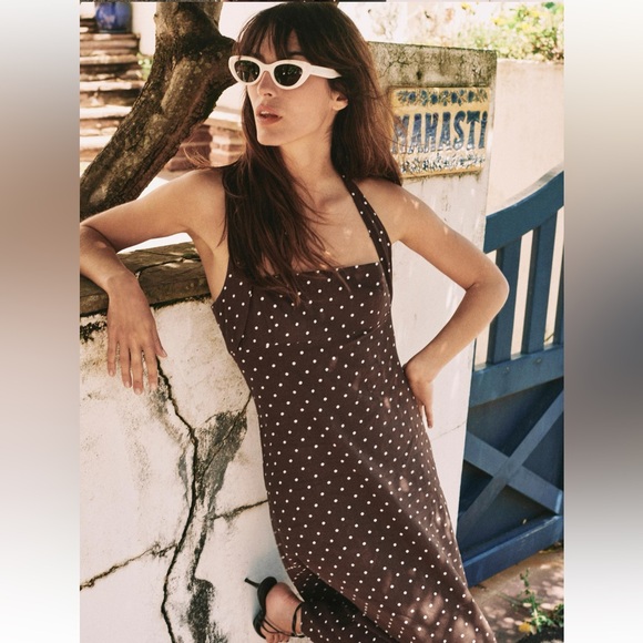 Zara Polka Dot Halter Midi Dress S - Picture 1 of 7